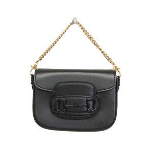 GUCCI Black Leather Horsebit Shoulder Bag